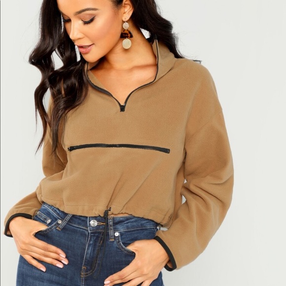 SHEIN Tops - Cropped Teddy Adjustable Pullover